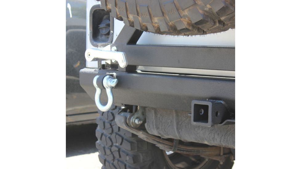 Tuff Stuff Overland Rear Bumper &amp; Tire Carrier Swing for 87-06 Jeep Wrangler YJ/TJ w/ D-Rings, Matte, Black, NSN N, TS-RBTC-8706