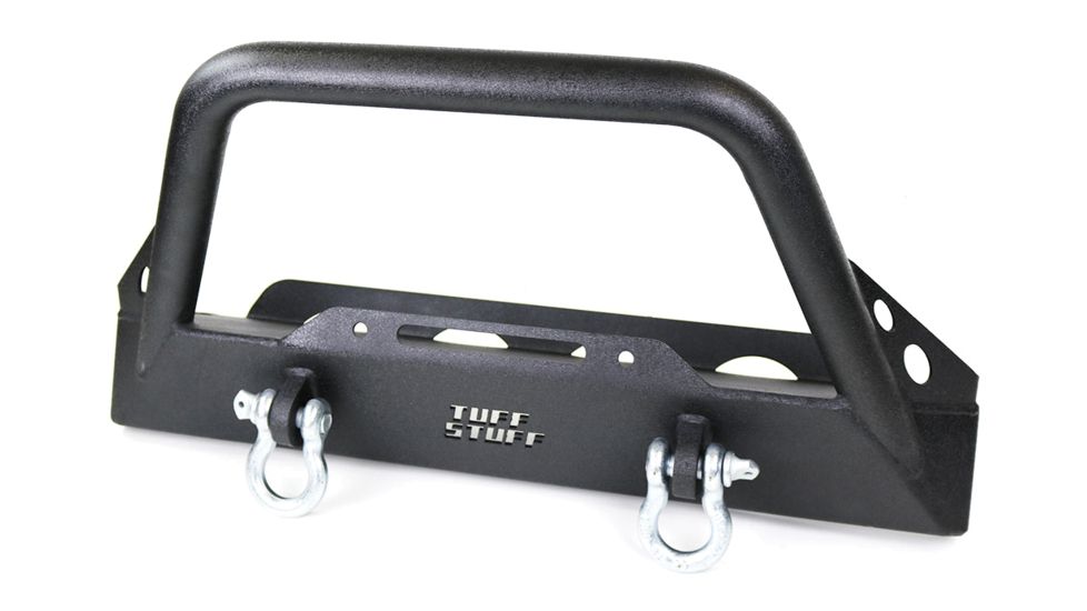 Tuff Stuff Overland Stubby Front Winch Bumper for 87-06 Jeep Wrangler TJ/YJ, Matte, Black, NSN N, TS-FB-8706-STB