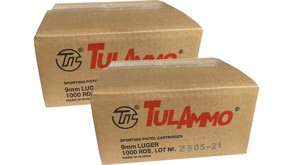 TulAmmo Ammunition, 9mm Luger, 115 Grain, FMJ, Steel Case, Centerfire Pistol Ammo, 2000 Rounds Case, TA919150-CS-KIT6