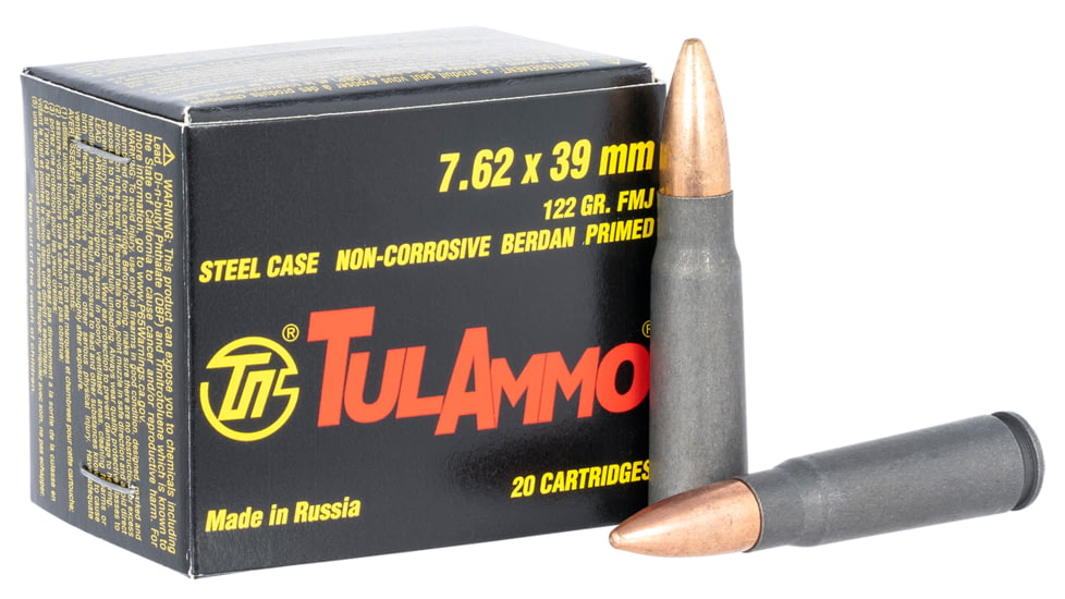 Tula Ammunition 7.62X39mm 122 Grain Full Metal Jacket Steel Centerfire Rifle Ammo, 20 Rounds, TULA762OS