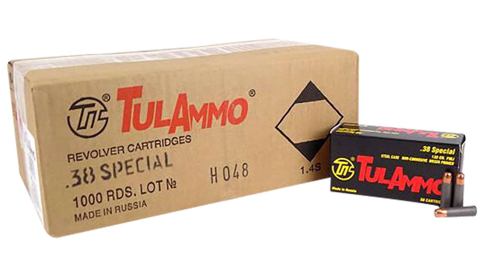 TulAmmo .38 Special 130 Grain Full Metal Jacket Steel Pistol Ammo, 50 Rounds, UL038130