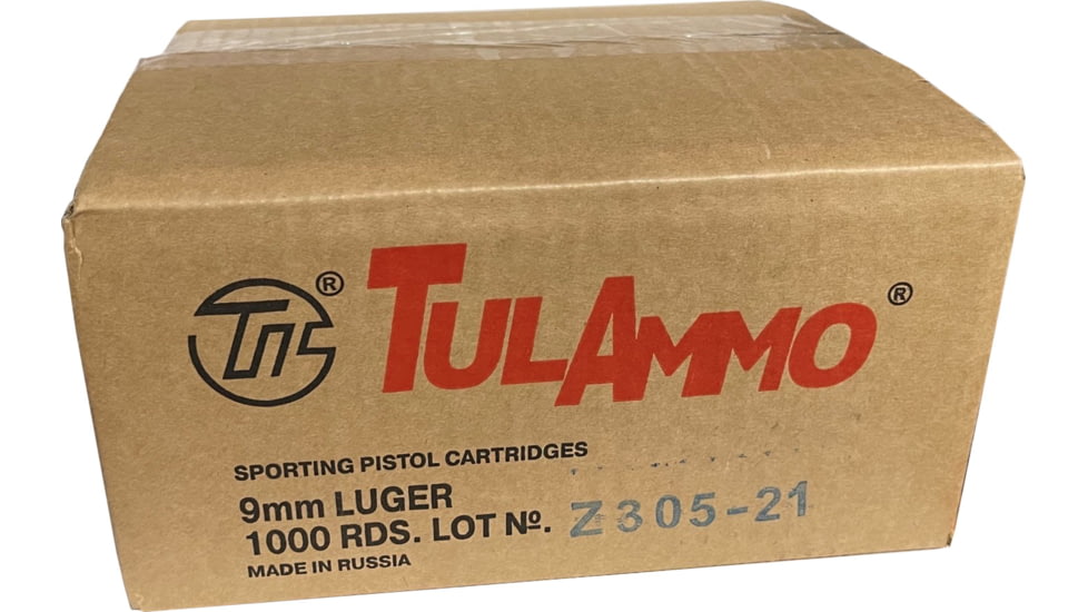 TulAmmo Ammunition, 9mm Luger, 115 Grain, FMJ, Steel Case, Centerfire Pistol Ammo, 1000 Rounds Case, TA919150-CS