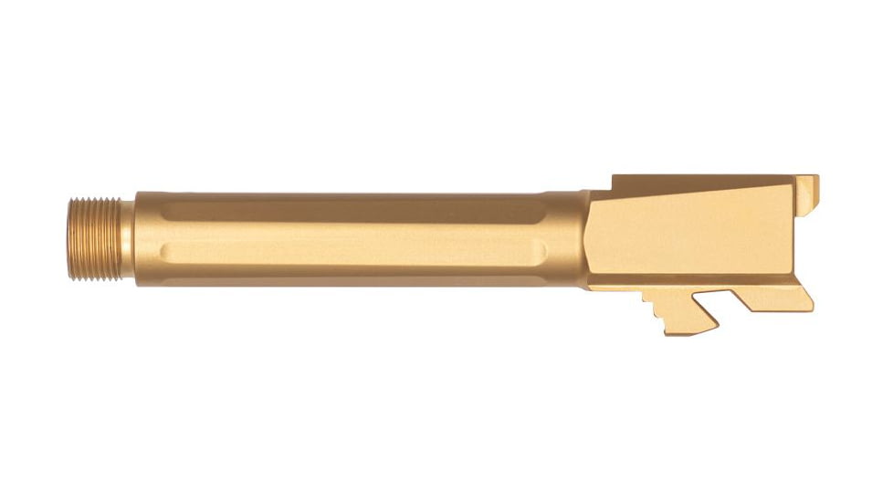 Tyrant CNC Threaded Pistol Barrel, Glock 19/19X/45, 1-10 Twist, 1/2-28 Thread, 416R Stainless Stee, Gold, TD-G19BRL-TRD-Gold