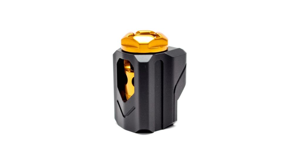Tyrant CNC Universal Compensator, 9mm, 1x1x1 in, Black/Gold, TD-UCOMP-BLK/GLD