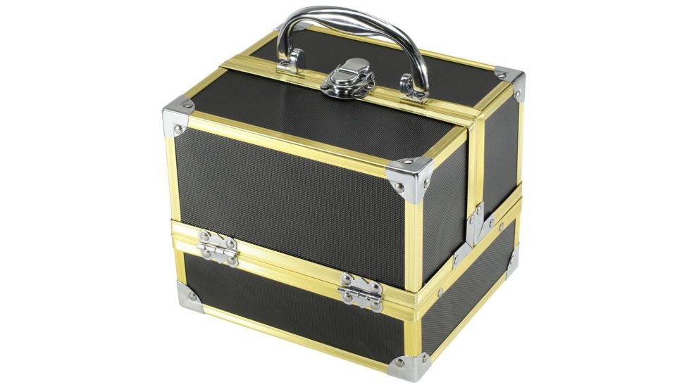 TZ Case Aluminum-Framed Compact Makeup Case, Gold/Black, 7.5 x 6.25 x 6.25in, AB-14 GBD