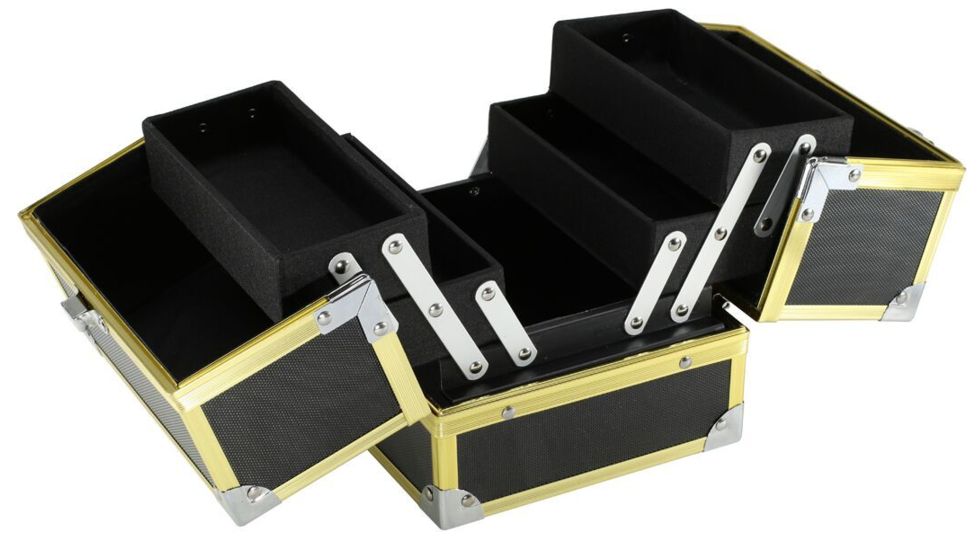 TZ Case Aluminum-Framed Compact Makeup Case, Gold/Black, 7.5 x 6.25 x 6.25in, AB-14 GBD