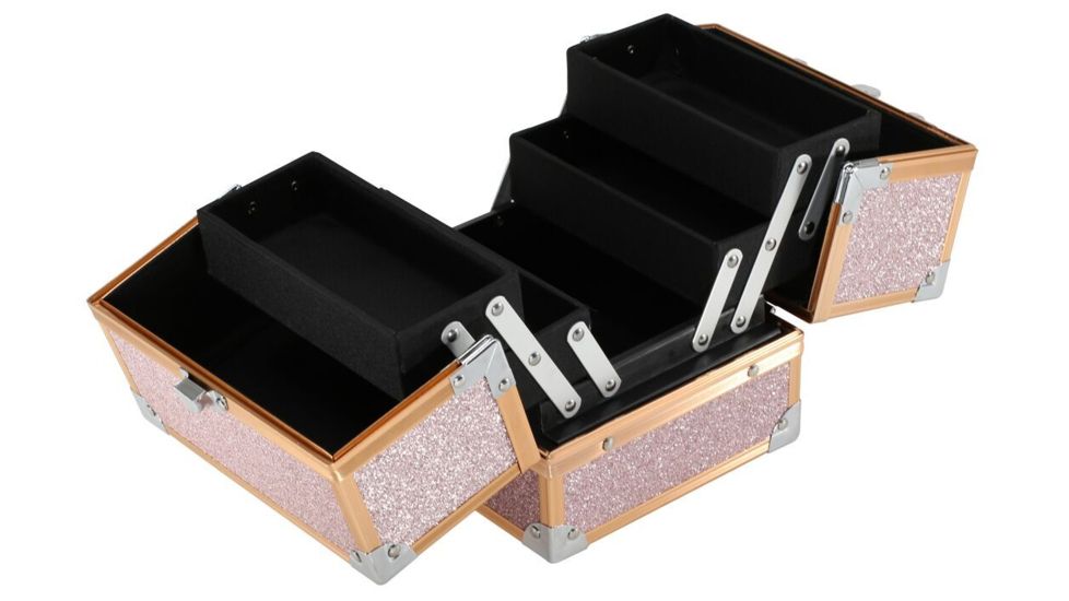 TZ Case Aluminum-Framed Compact Makeup Case, Rose Gold, 7.5 x 6.25 x 6.25in, AB-14 ROG