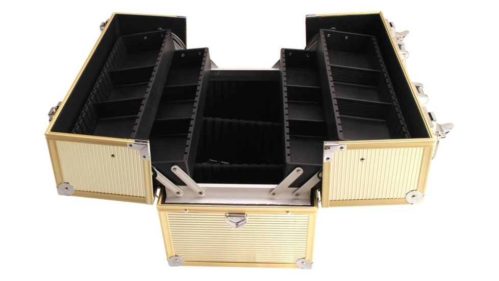 TZ Case Aluminum-Framed Makeup Case, Gold, 14.25 x 9 x 9.25in, AB-16 GGS