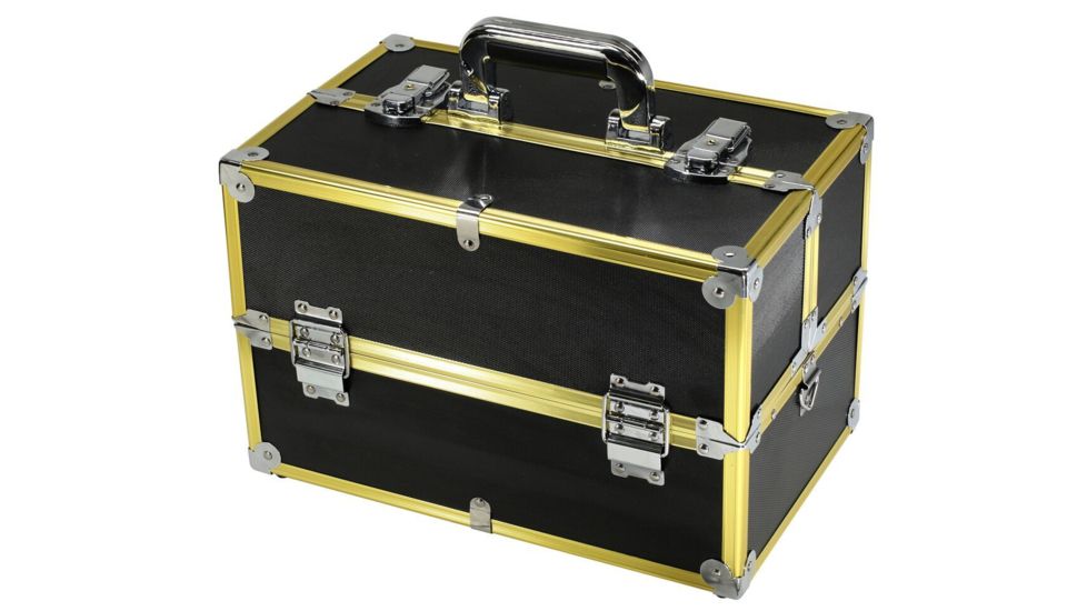 TZ Case Aluminum-Framed Makeup Case, Gold/Black, 14.25 x 9 x 9.25in, AB-16 GBD