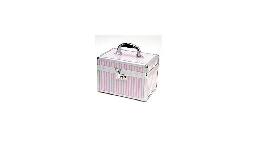TZ Case Pink Beauty Collection Small MakeUp Case w/ 2 Extendable Trays Combination Lock Pink Stripe AB 68PS