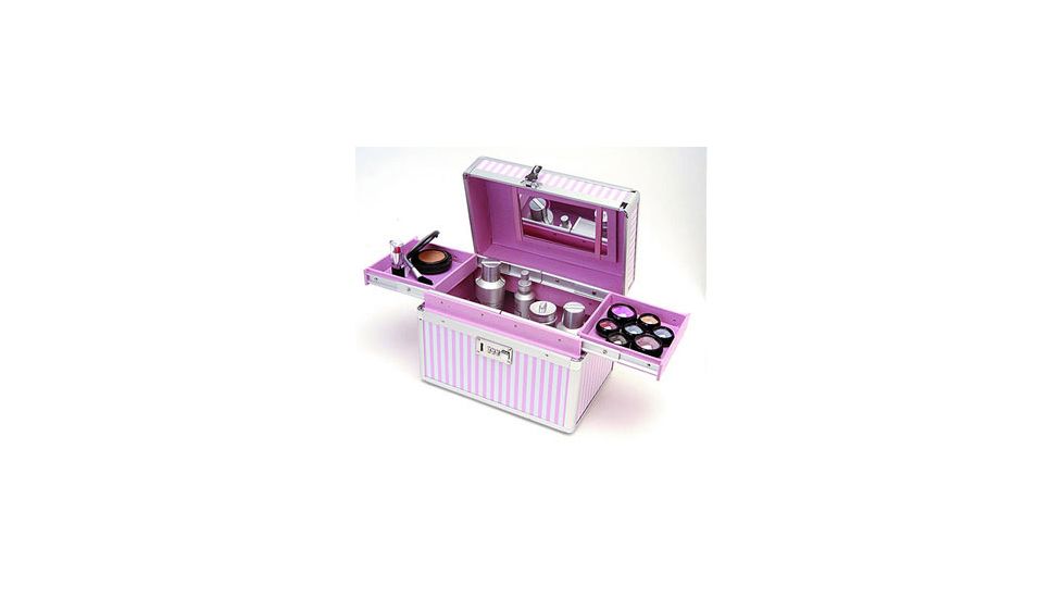 TZ Case Pink Beauty Collection Small MakeUp Case w/ 2 Extendable Trays Combination Lock Pink Stripe AB 68PS