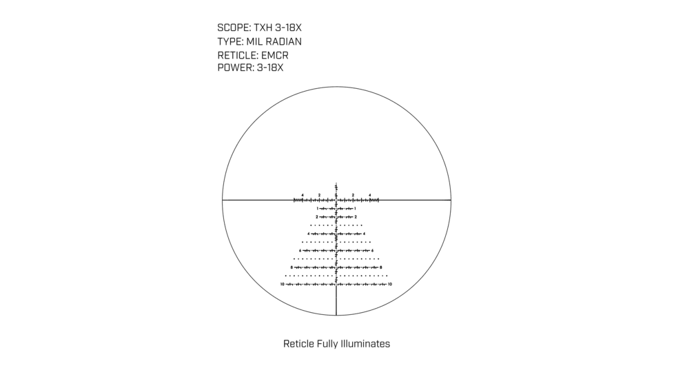 U.S. Optics 3-18x50mm TXH Riflescope, First Focal Plane, 34mm Tube, Red EMCR Reticle, Matte Black, Medium, TXH 3-18X EMCR