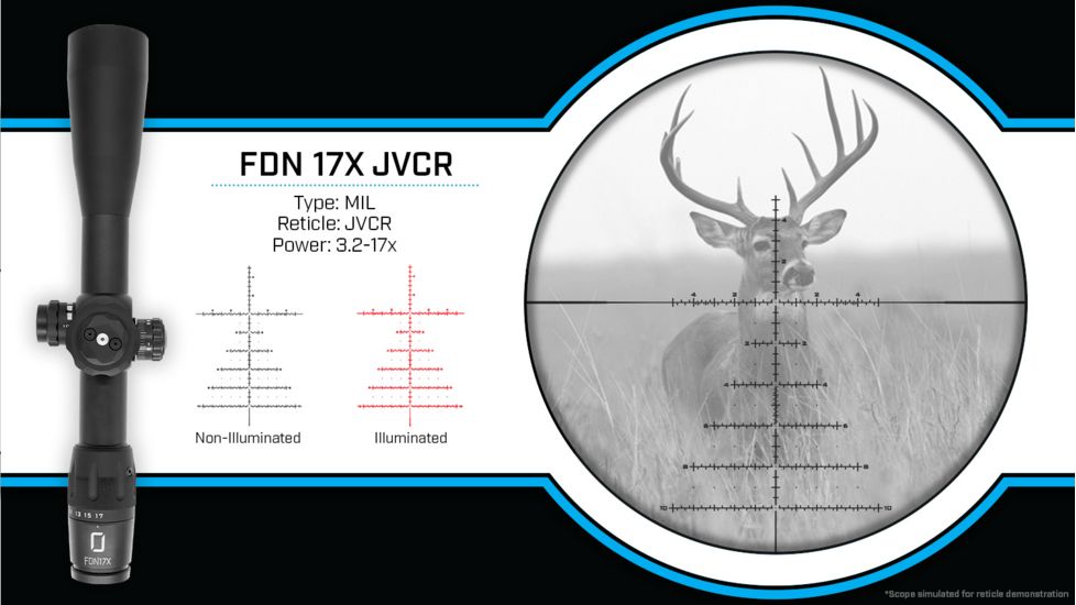 U.S. Optics FDN-17X Rifle Scope, 3.2-17x50mm, 34mm Tube, FFP, JVCR Reticle, 1/10 MIL Elevation/ Windage Adjustment, Black, Medium, FDN 17X JVCR