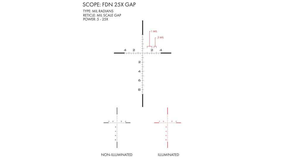 U.S. Optics FDN 5-25x52mm 34 mm Tube Rifle Scope, First Focal Plane, GAP Reticle, Matte Black, FDN 25X GAP