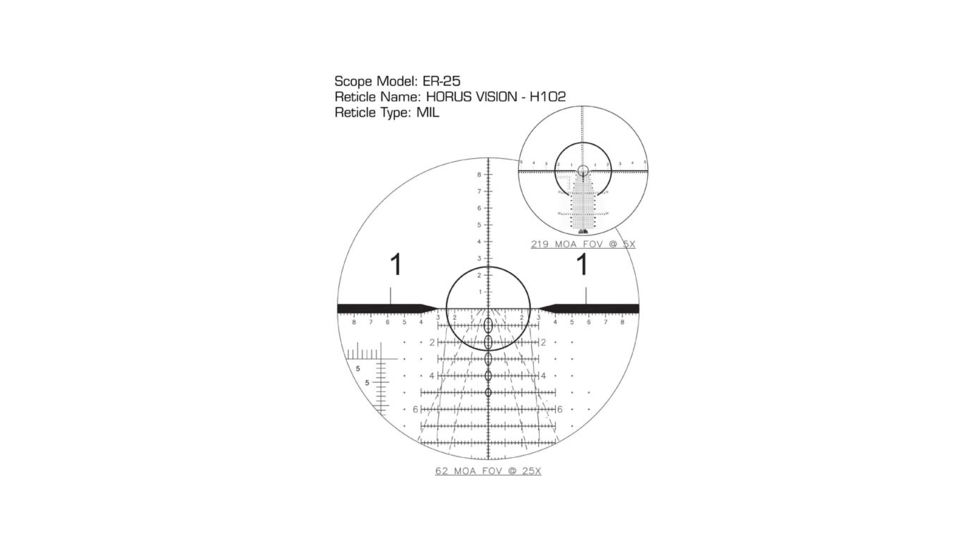 U.S. Optics B-25 5-25x52mm Rifle Scope, Digital Red FFP Horus H102 Reticle,100 Click Elevation Knob and US#5 Windage Knob with 1/10 MIL Adjustment, Matte Black, B-25 H102
