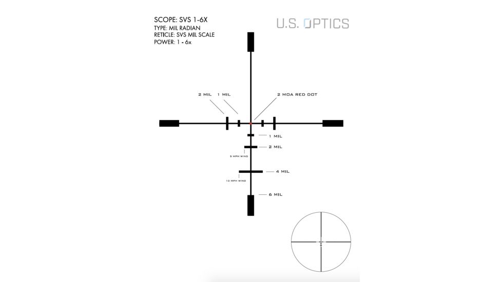 U.S. Optics SVS 1-6x24mm Rifle Scope, 34mm, Digital SFP 2 MOA Red Dot, SFP MIL-Scale Reticle, Medium, Matte Black, SVS 1-6 M4 DLOC