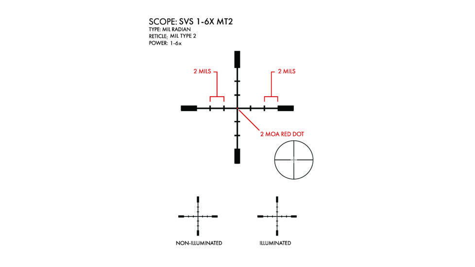 U.S. Optics SVS 1-6x24mm Rifle Scope, 34mm, Digital SFP 2 MOA Red Dot, SFP MIL Type 2 Reticle, Medium, Matte Black, SVS 1-6 MT2