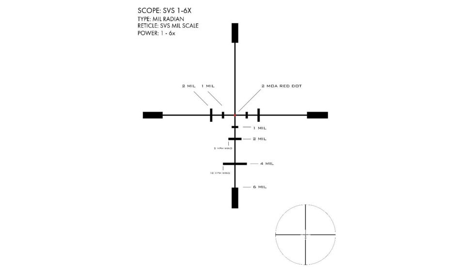 U.S. Optics SVS 1-6x24mm Rifle Scope, Matte Black, Medium, SVS 1-6