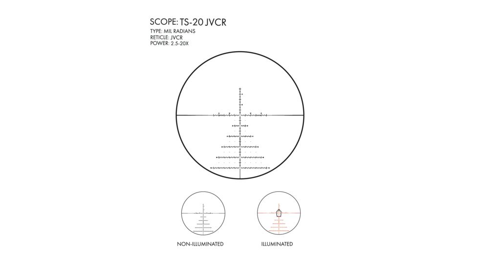 U.S. Optics TS-20X Rifle Scope, 2.5-20x50mm, 34mm Tube, FFP, JVCR Reticle, Elevation and Windage 1/10 MIL Adjustment, Black, Small, TS-20X JVCR