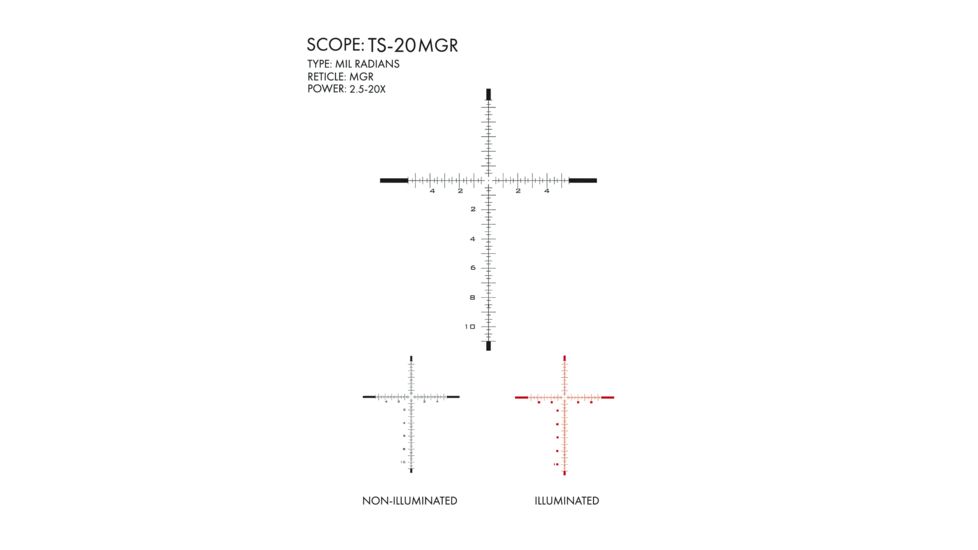 U.S. Optics TS-20X Rifle Scope, 2.5-20x50mm, 34mm Tube, FFP, MGR Reticle, Elevation and Windage 1/10 MIL Adjustment, Black, Small, TS-20X MGR
