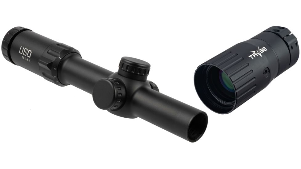 U.S. Optics TS-8X Rifle Scope, 1-8x24mm, 30mm Tube, Digital Red SFP Simple Cross Hair Reticle, Elevation and Windage Zeroing Knob with 1/2 MOA Adjustments, Matte, Black, TS-8X SFP with Trybe Optics En