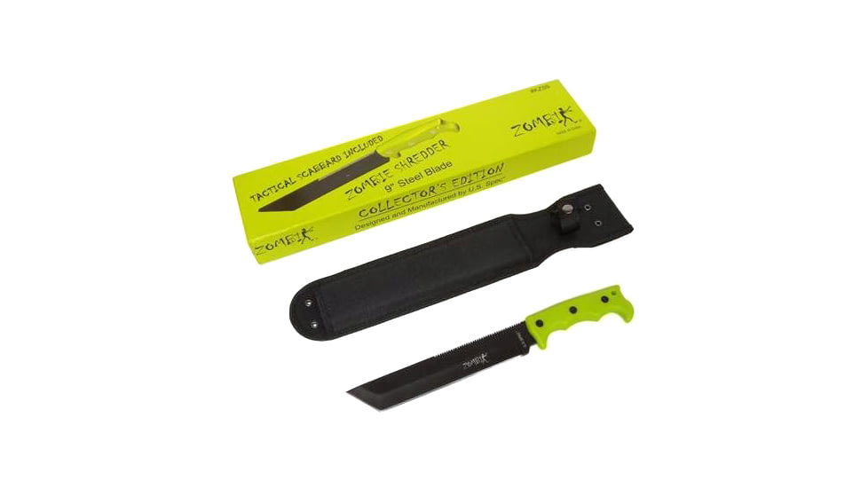 U.S. Spec Zombie Shredder Survival Fixed Blade Knife, 9in, Carbon Steel, Fixed, Zombie Green Handle, KZS9