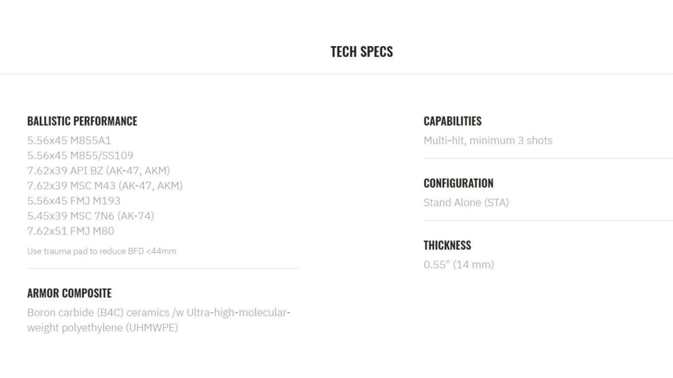 UARM SA3BSP Level III++ Boron Carbide Side Armor Plate, 6X6, SA3BSP62