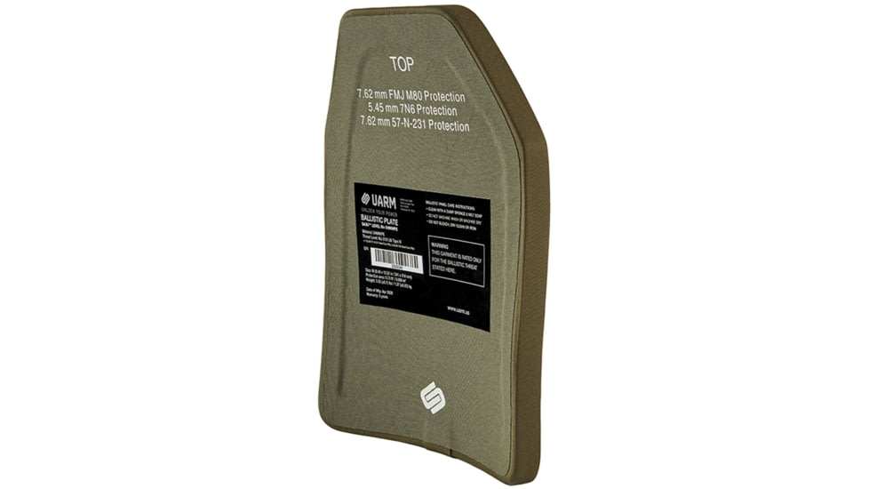 UARM SA3U Level III+ UHMWPE SAPI Armor Plate, Multi-Curved, Nylon Covered, 12.5in x 9.4in, Ranger Green, Medium, SA3UM