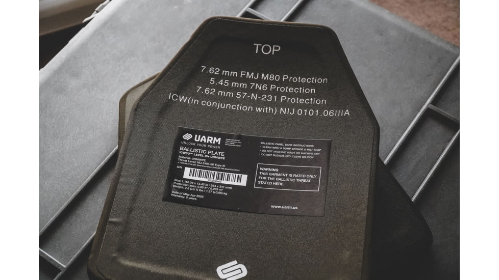 UARM SA3U Level III+ UHMWPE SAPI Armor Plate, Multi-Curved, Nylon Covered, Ranger Green, Large, SA3UL