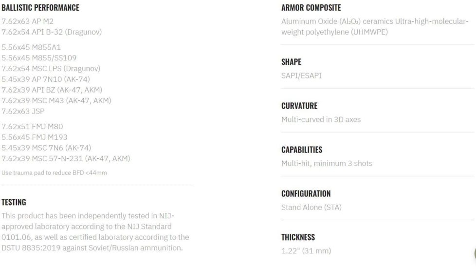 UARM SA4A Level IV+ Aluminum Oxide SAPI Armor Plate, S, SA4AS