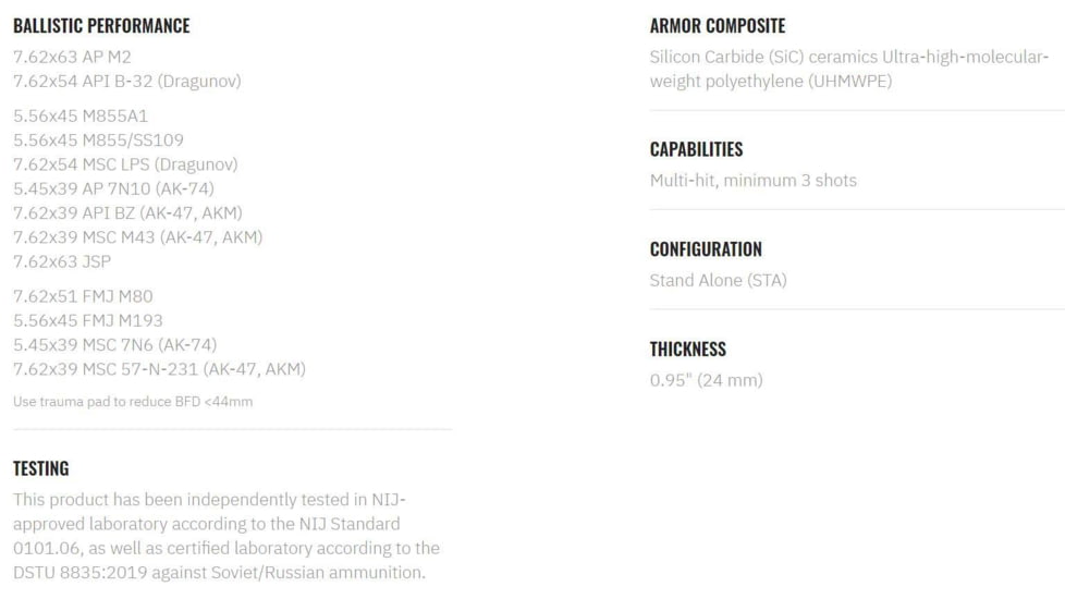 UARM SA4SSH Level IV+ Silicon Carbide Shoulder Armor Plate, S-XL, SA4SSH2
