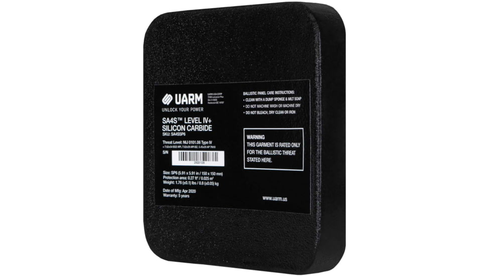 UARM SA4SSP Level IV+ Silicon Carbide Side Armor Plate, 6X6, SA4SSP62