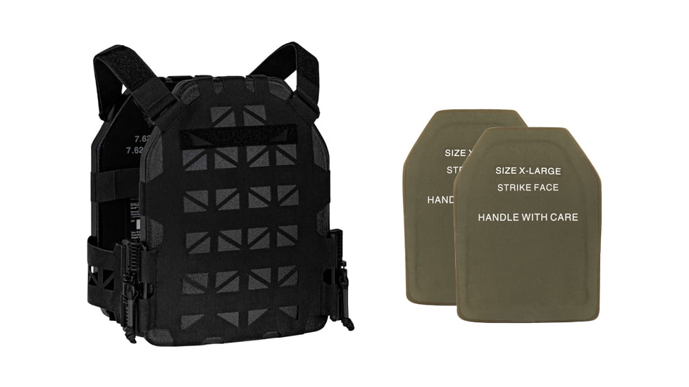 UARM UPC Ultralight Plate Carrier, Black, Extra Large, w/ 2 SA3U Level III+ UHMWPE SAPI Armor Plates