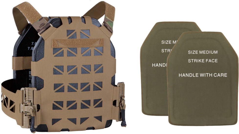 UARM UPC Ultralight Plate Carrier, Coyote, Medium, w/ 2 SA3U Level III+ UHMWPE SAPI Armor Plates