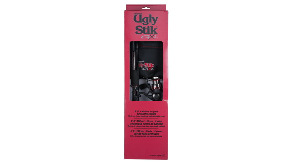 Ugly Stik GX2 Travel Spinning Kit, 5.2/1, Right/Left, 30, 6ft. 6in. Rod Length, Medium Power, 4 Pieces Rod, USSPTRVL664M/30KIT