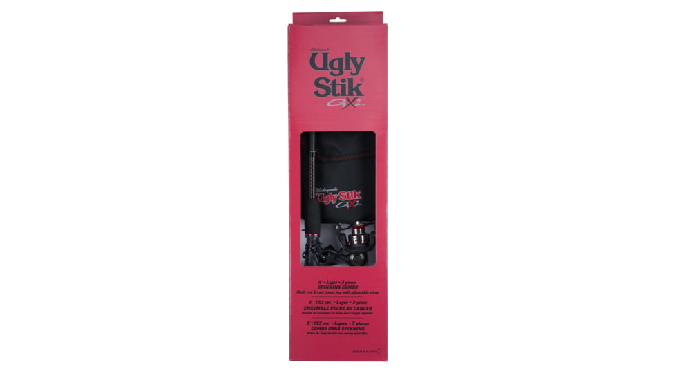 Ugly Stik GX2 Travel Spinning Kit, 5.2/1, Right/Left, 30, 6ft. Rod Length, Medium Power, 4 Pieces Rod, USSPTRVL604M/30KIT