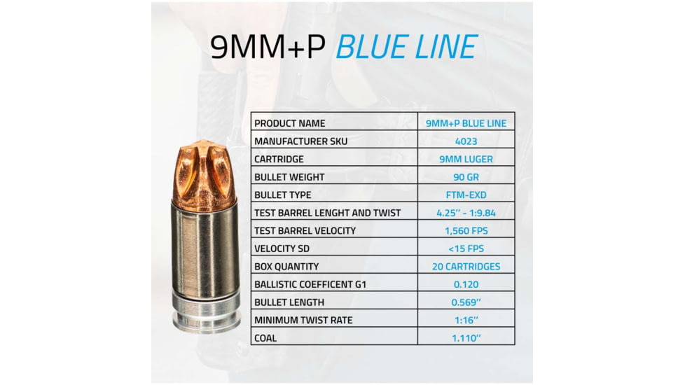 ULTIMATE AMMUNITION 9mm Luger 90Grain +P FTM Centerfire Pistol Ammo, 20 Rounds, 4023