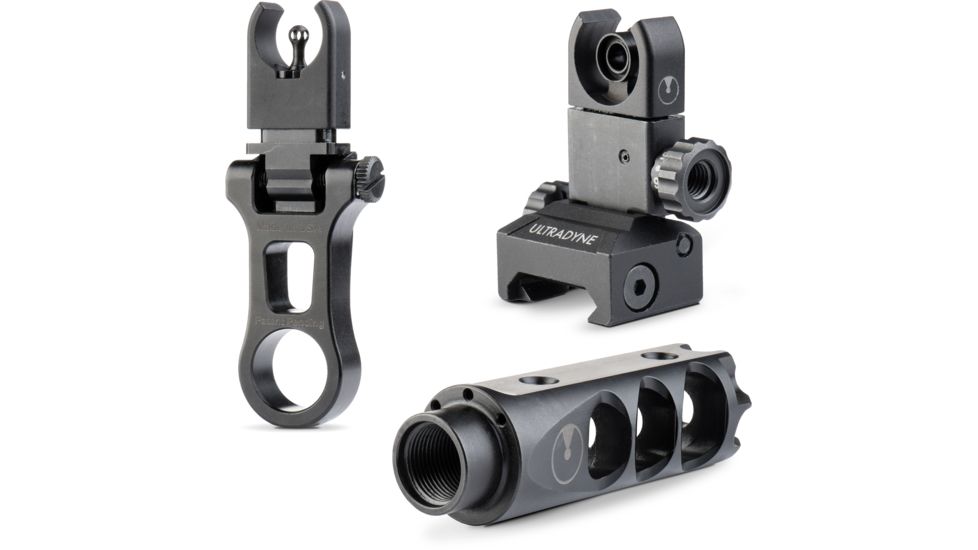 Ultradyne C4 Dynamount Flip-up Front/Rear Sight Set w/Apollo Compensator, .223/5.56, 1/2x28, Black, UD10800