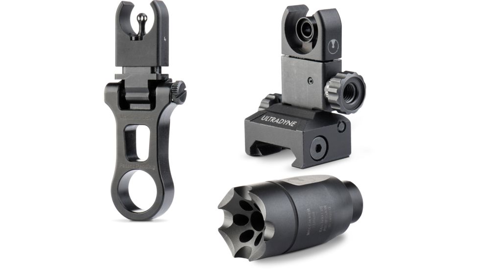 Ultradyne C4 Dynamount Flip-up Front/Rear Sight Set w/Athena Compensator, .308/7.62, 5/8x24, Black, UD10810