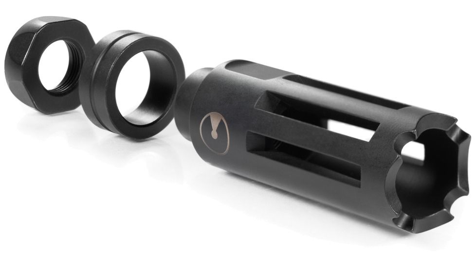 Ultradyne Nighthawk Flash Hider, AR-15, .223/5.56, 1/2-28in, .875 Outside Diameter,416 SS, Salt Bath Nitride, Black, UD11000