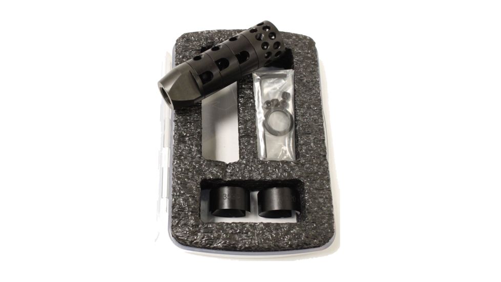 UM Tactical R.A.G.E. Total Compensation System Muzzle Brake, 9mm Luger, 1/2x28, Right Hand Ports, Black, TCS-9-28-BLK-RH