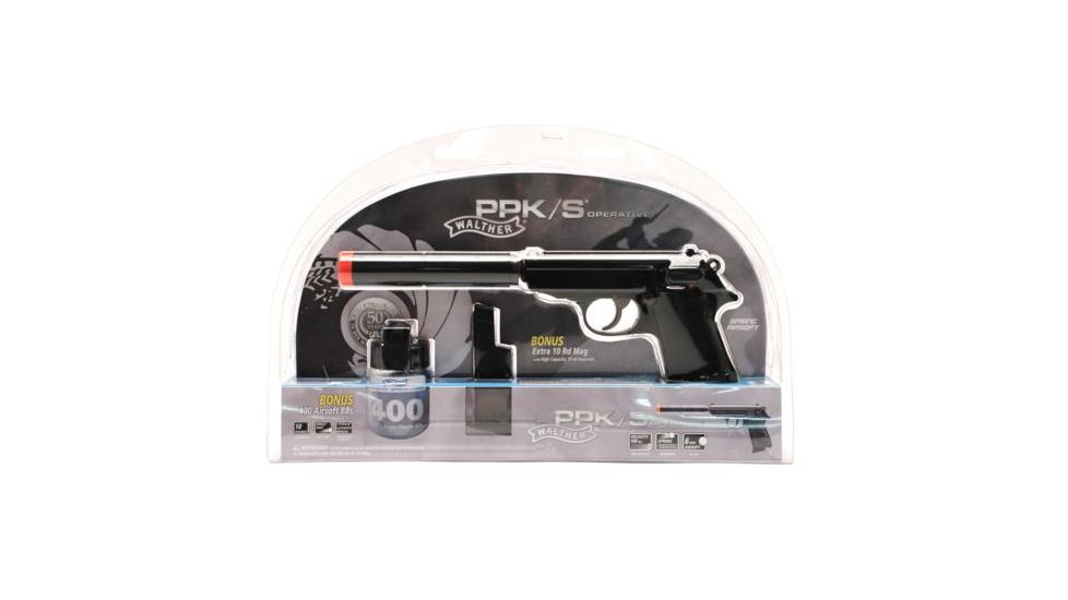Umarex Walther PPK/S Operative Kit w/Spring Pistol and Two 10 Shot Magazines,Black 190153