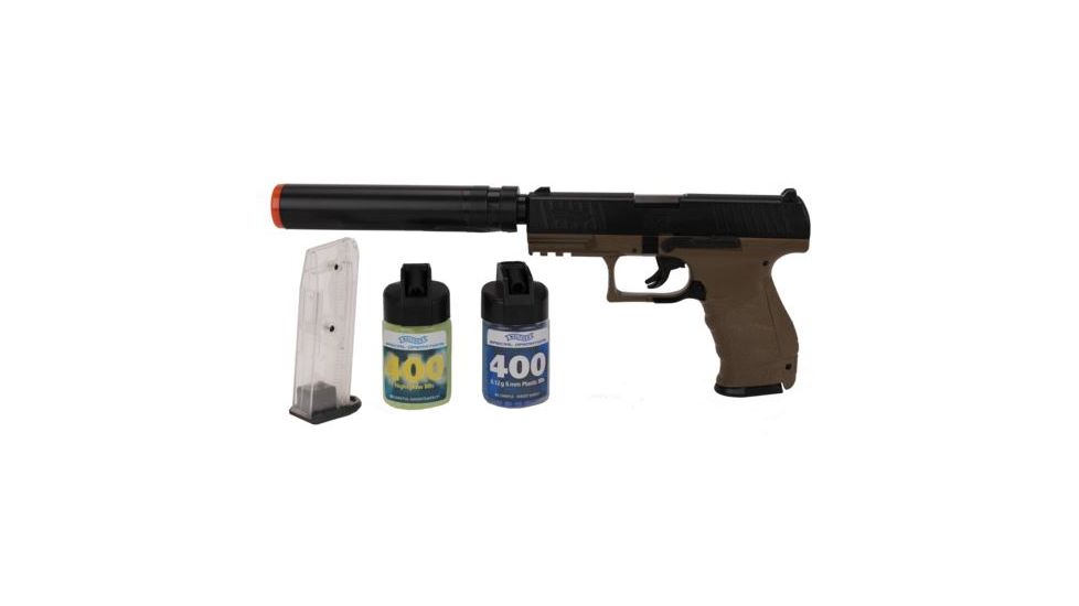 Umarex Walther PPQ Special OPS Airsoft Spring Pistol Combat Kit w/Dark Earth Brown Pistol and 2x Magazines,400 Regular,400 Nightglow BBs 107942