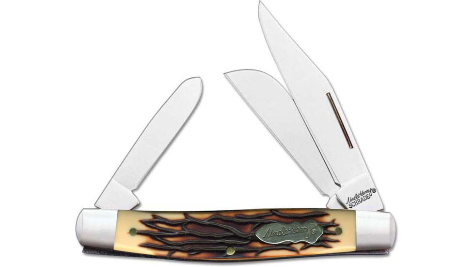 Uncle Henry Uncle Henry 885UH Sr. Rancher Next Gen Folding Knife, 3in 7Cr17 HC Stainless Steel Clip Point, Sheepfoot and Clip Spay Blade , Staglon Handle, Sliver, 1136003