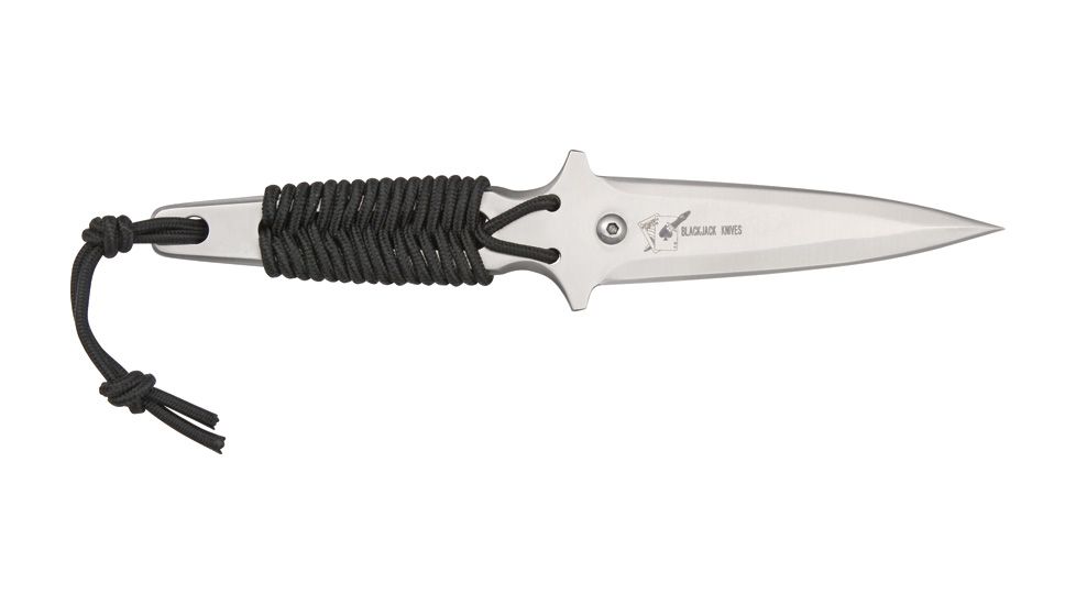 Uncle Mikes Intl Dagger Fixed Blade Knife, 4in, Double Edged Dagger, Black Cord Wrapped Handle BJ030