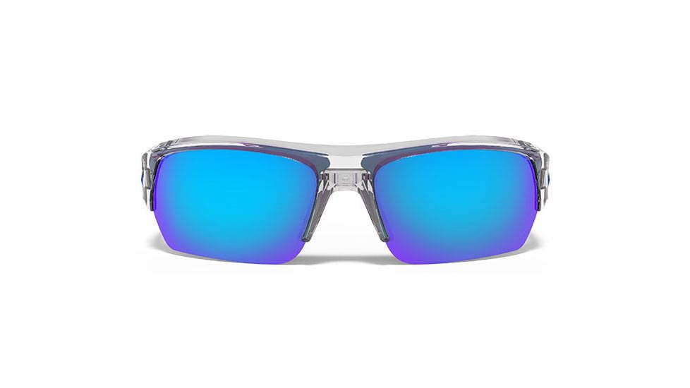 Under Armour Big Shot Sunglasses, Crystal/Frosted Frame,Gray/Blue Multiflect Lens U8600085-141561