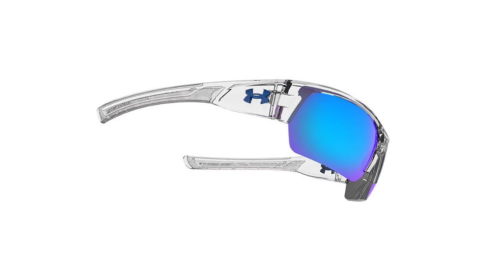 Under Armour Big Shot Sunglasses, Crystal/Frosted Frame,Gray/Blue Multiflect Lens U8600085-141561