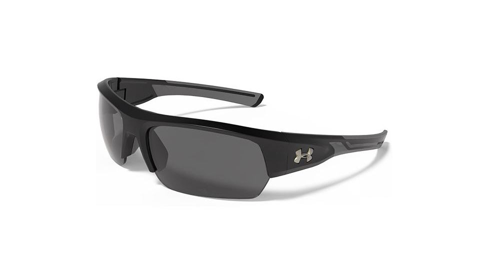 Under Armour Big Shot Sunglasses, Satin Black/Charcoal Gray Frame, Gray Polarized U8630085-010908