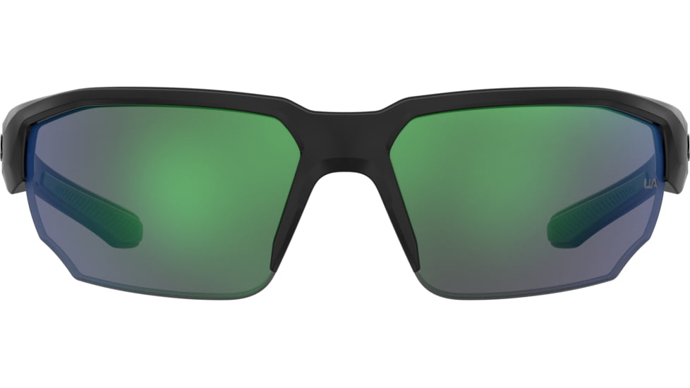 Under Armour Blitzing Sunglasses with Shiny Black Frame and Green Temple Tips with Green to Grey Lens, Medium, UA0012S 7ZJ-Z9