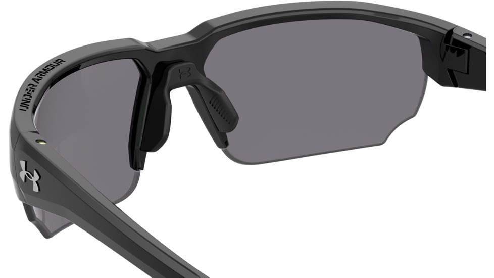 Under Armour Blitzing Sunglasses with Shiny Black Frame and Green Temple Tips with Green to Grey Lens, Medium, UA0012S 7ZJ-Z9